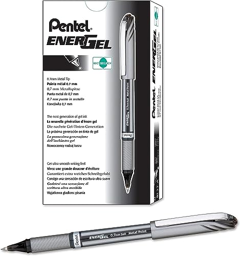 Pentel Energel Tintenroller Metallspitze 0,7 mm Schreibspitze 0,35 mm Strichbreite 12 Stück schwarz von Pentel