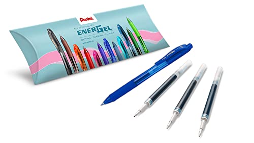 Pentel Energel X BL107, Gel-Tintenroller, einziehbar, mittlere Spitze, 0,7 mm, Blau, 1 Stift + 3 LR7 Nachfüllminen von Pentel