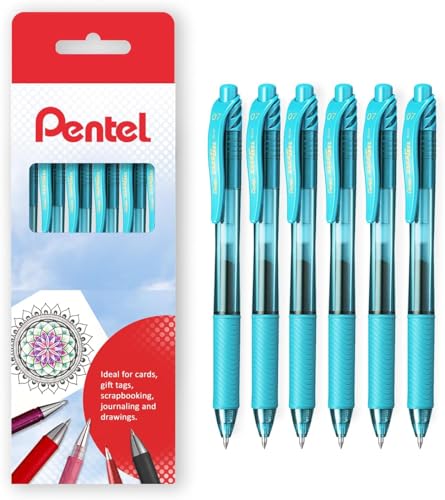 Pentel Energel X BL107 Gel-Tintenroller, einziehbar, 0,7 mm Spitze, türkis, 6 Stück in Geschenkbox, 1 stück (6er Pack), (BL107-GB-6) von Pentel