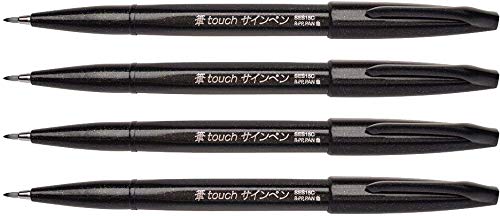 Pentel Faserschreiber mit Flexibler Pinsel-ähnlicher Spitze (schwarz | 4er Pack) von Pentel