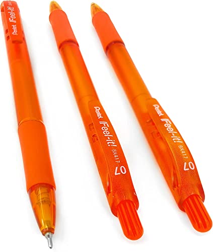 Pentel - Feel-It! - Kugelschreiber mit einziehbarer Nadelspitze - BX417 - 6 Stück - orange Tinte von Pentel