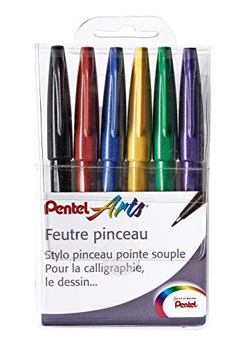 Pentel Funny Filzstifte mit weicher Spitze, für Kalligraphie und Skizzen, farblich sortiert, 6 Stück von Pentel