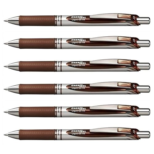 Pentel Gel-Tintenroller EnerGel mit Druckmechanik, 6 Stück, 0.7mm (braun, 6er Pack) von Pentel