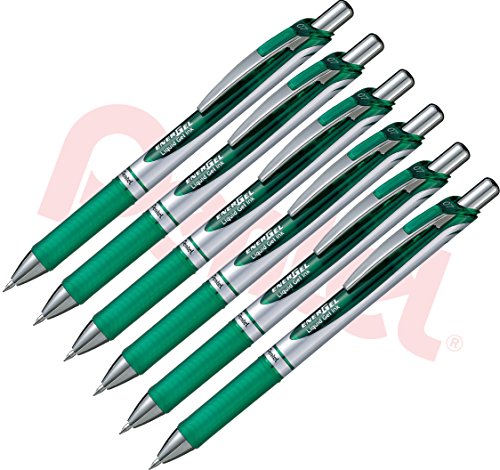 Pentel Gel-Tintenroller EnerGel mit Druckmechanik, 6 Stück, 0.7mm (grün, 6er Pack) von Pentel