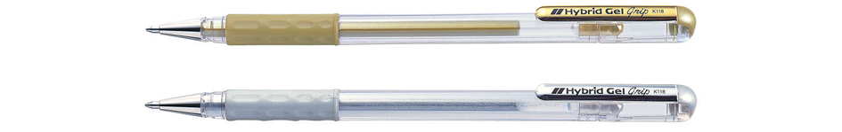 Pentel Gel-Tintenroller K118, gold und silber, Display von Pentel