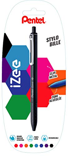 Pentel IZee Kugelschreiber, einziehbar, mit Metallclip Blister de 1 Schwarz von Pentel