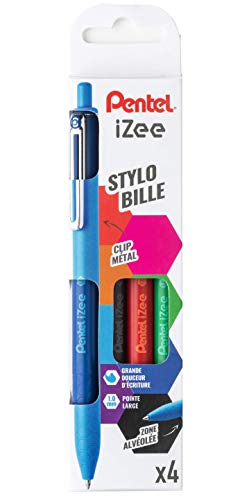 Pentel IZee Kugelschreiber, einziehbar, mit Metallclip Pochette de 4 Schwarz/Blau/Rot/Grün von Pentel