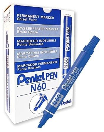 Pentel Industriemarker mit Aluminiumgehäuse und abgeschrägter Spitze Für fast alle Oberflächen geeignet. Farbe: blau - 12er Pack von Pentel