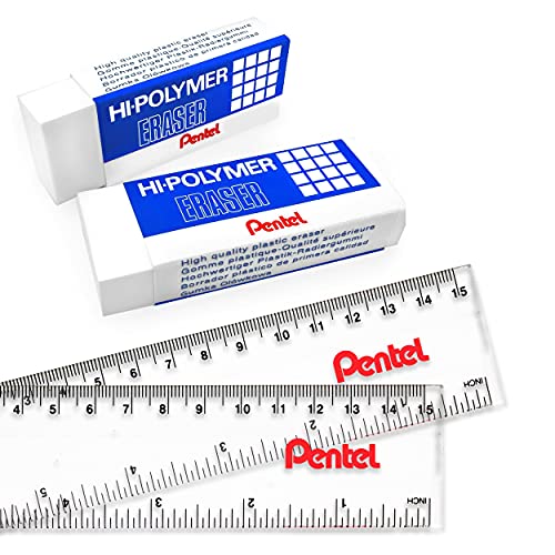 Pentel Jumbo-Radiergummi, Hi-Polymer, Weiß, 2 Stück, inkl. 2 Pentel-Lineale von Pentel