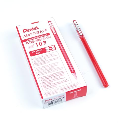 Pentel K110-VBX Mattehop Gel-Tintenroller mit hochdeckender Tinte in mattem Finish, Modell mit Kappe, 1 VE=12 Stück, rot von Pentel