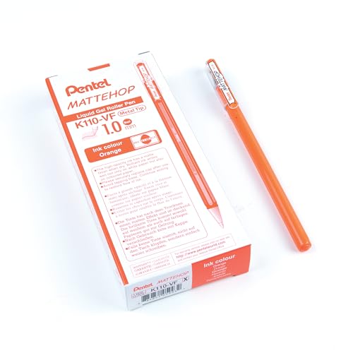 Pentel K110-VFX Mattehop Gel-Tintenroller mit hochdeckender Tinte in mattem Finish, Modell mit Kappe, 1VE=12 Stück, orange von Pentel