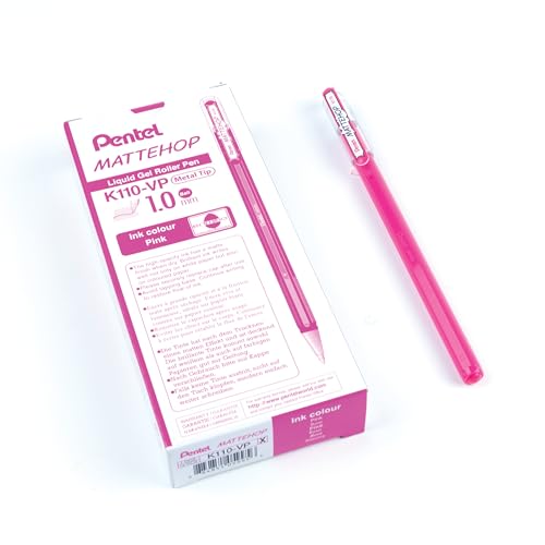 Pentel K110-VPX Mattehop Gel-Tintenroller mit hochdeckender Tinte in mattem Finish, Modell mit Kappe, 1VE=12 Stück, pink von Pentel