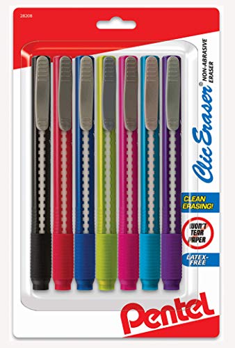 Pentel Klischer Radiergummi, einziehbarer Stiftgriff, 7 Stück, sortierte farbige Radiergummis für Kunst, Zeichnen und Skizzieren von Pentel