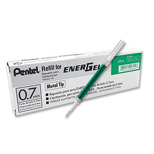 Pentel LR7-DX Nachfüllmine für EnerGel-Stifte, 0,7 mm Kugelspitze, grün, 12 Stück von Pentel