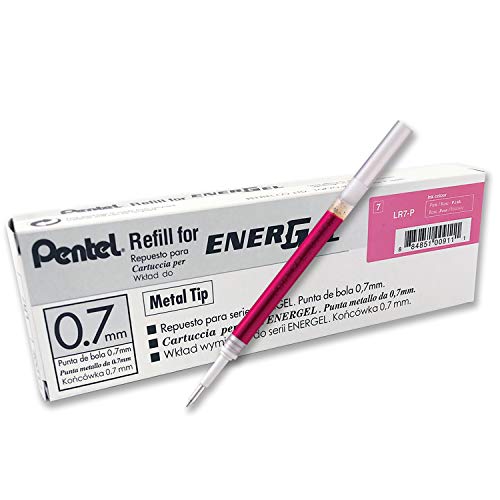 Pentel LR7-P Ersatzminen für EnerGel Gelsschreiber, 0,7 mm Metallspitze, rosa Tinte, 12 Stück von Pentel