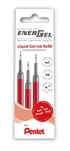 Pentel LRN5-3B Nachfüllmine für EnerGel-Stifte 0.5 ball = 0,25mm Strichstärke, Nadelspitze, 3 Stück, rot von Pentel