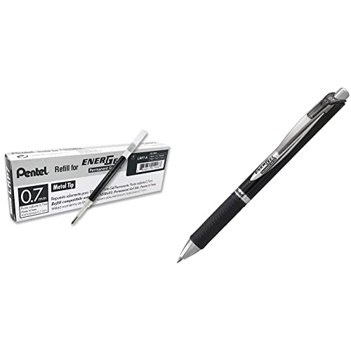 Pentel LRP7-AX Nachfüllmine für EnerGel Stifte, 12 Stück, 0.7 mm, schwarz & EnerGel Document BLP77-AX Gel-Tintenroller, schwarz, 0,7 mm Strichstärke, lichtechte Tinte - dokumentenecht nach ISO 27668-2 von Pentel
