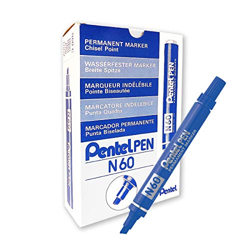 Pentel N60 Permanentmarker Keilspitze 1,5-2 mm Strichbreite 12 Stück blau von Pentel