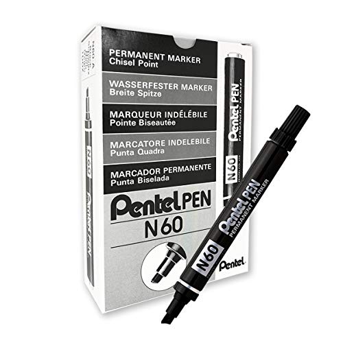 Pentel N60 Permanentmarker Keilspitze 1,5-2 mm Strichbreite 12 Stück schwarz von Pentel