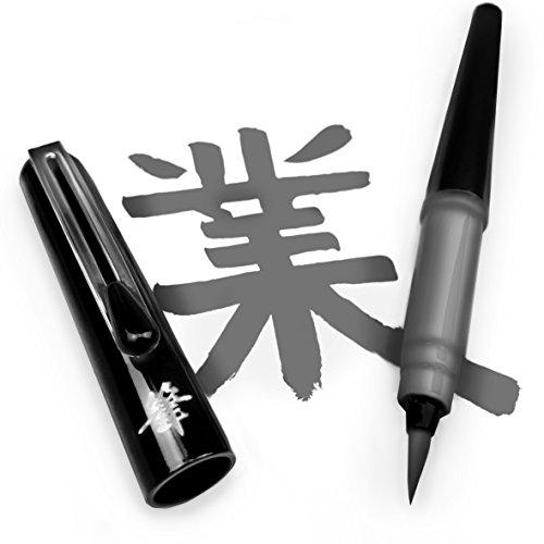 Pentel Nachfüllbarer Pinselstift, mit 2 grauen Tintenpatronen, schwarzer Schaft von Pentel