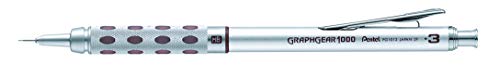 Pentel PG1013-E GraphGear1000 Druckbleistift 0,3 mm Strichstärke, Edelstahlgehäuse mit Härtegradindikator, duale Griffzone, voll versenkbare 4 mm Minenführung, Radierer (Z2-1N), 12 Stück von Pentel