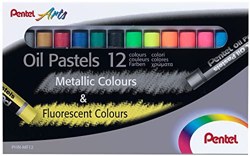 Pentel PHN-MF12 Fluoreszierende und metallische Ölkreiden, 12er Set, farblich sortiert von Pentel