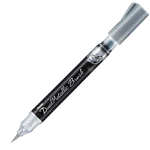 Pentel - Pinselstift mit Druckknopf und glänzender Tinte, silberfarben. von Pentel