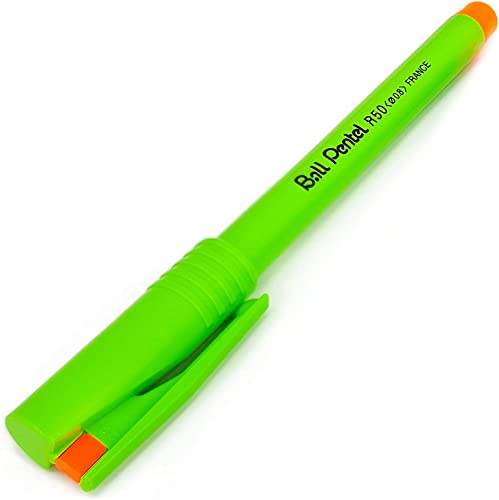 Pentel - R50 Ball Liquid Ink Rollerball - Retro Edition - Orange Ink/Lime Body - Single von Pentel