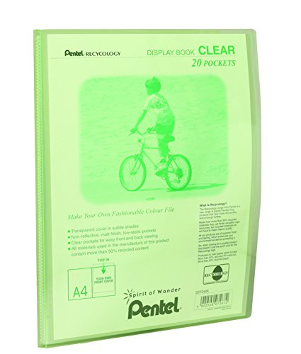 Pentel Recycling-Sichtbuch mit 20 transparenten Taschen, A4, Grün von Pentel