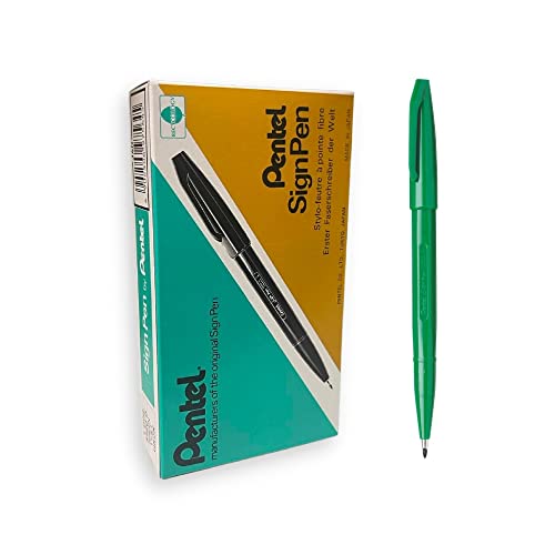 Pentel S520-D Sign Pen Faserschreiber, 0,8 mm Strichstärke, grün, 12er Pack von Pentel