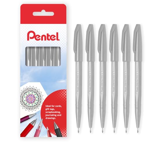 Pentel S520 Original Sign Pen Faserschreiber-Fineliner, 2 mm Spitze, 1 mm Strichbreite, graue Tinte, 6 Stück in Geschenkbox von Pentel