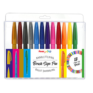 Pentel SES15-12 Brush-Pen-Set farbsortiert, 12 St. von Pentel