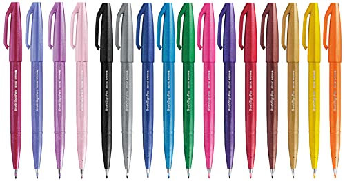 Pentel SES15C Brush Sign Pen Marker Flexible Spitze 12 Farben ass.ti & SES15C Brush Sign Pen Set 4 tlg. Sortiment "Frühling" von Pentel