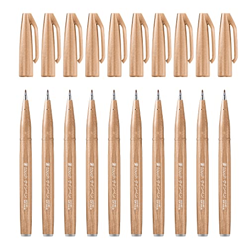 Pentel SES15C-E2X Brush Sign Pen hellbraun, Faserschreiber, pinselähnliche Spitze, 10 Stück von Pentel