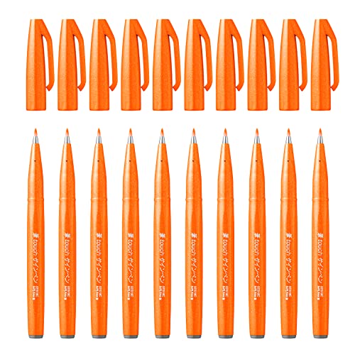 Pentel SES15C-F - Brush Sign Pen Faserschreiber, 10 Stück, orange von Pentel