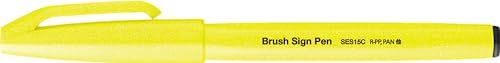 Pentel SES15C-FGX Brush Sign Pen neon-gelb, Faserschreiber, pinselähnliche Spitze, 1 Stück von Pentel