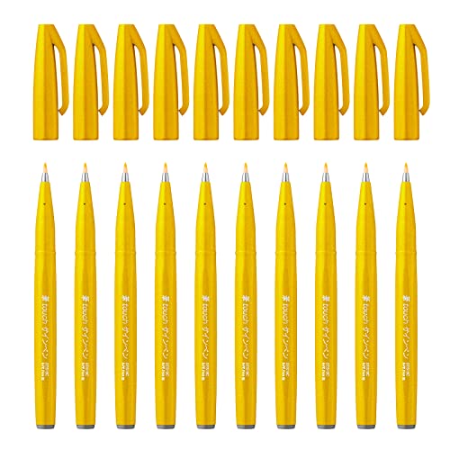 Pentel SES15C-G - Brush Sign Pen Faserschreiber, 10 Stück, gelb von Pentel