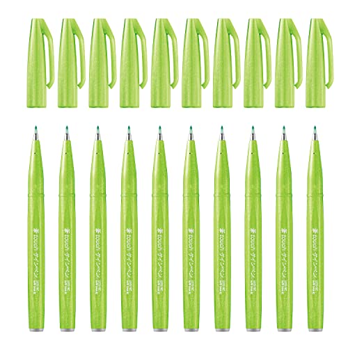 Pentel SES15C-KX Brush Sign Pen hellgrün, Faserschreiber, pinselähnliche Spitze, 10 Stück von Pentel