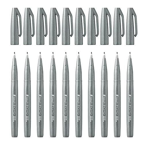 Pentel SES15C-N - Brush Sign Pen Faserschreiber, 10 Stück, grau von Pentel