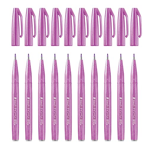 Pentel SES15C-P2X Brush Sign Pen pinklila, Faserschreiber, pinselähnliche Spitze, 10 Stück von Pentel