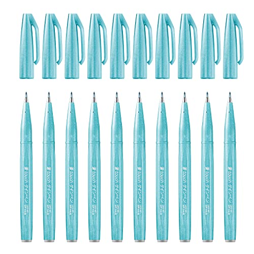 Pentel SES15C-S2X Brush Sign Pen azurblau, Faserschreiber, pinselähnliche Spitze, 10 Stück von Pentel