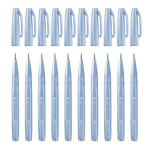 Pentel SES15C-S3X Brush Sign Pen blaugrau, Faserschreiber, pinselähnliche Spitze, 10 Stück von Pentel
