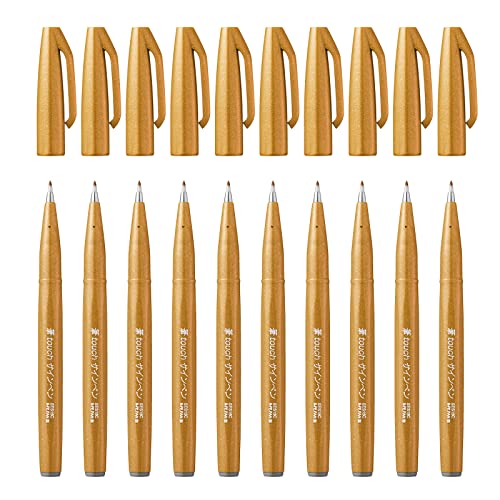 Pentel SES15C-Y - Brush Sign Pen Faserschreiber, 10 Stück, ocker von Pentel
