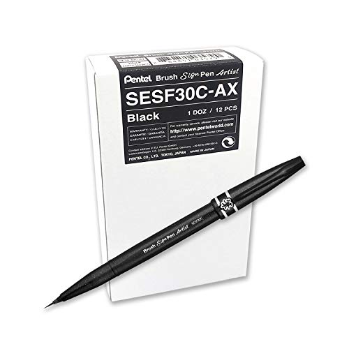 Pentel SESF30C-AX Extra feine Pinsel-Spitze, 12 Stück schwarz von Pentel