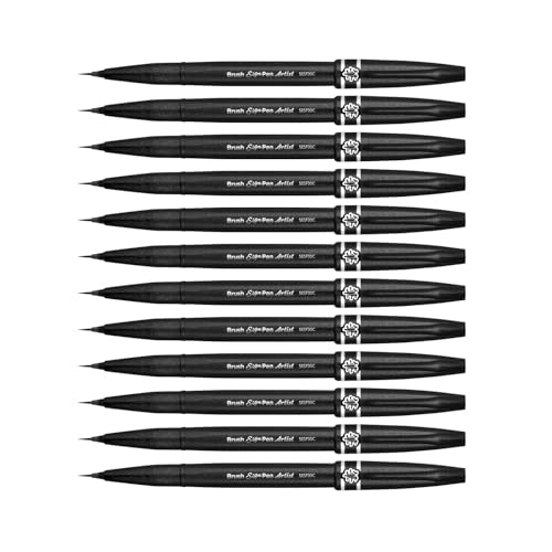 Pentel SESF30C-AX Extra feine Pinsel-Spitze, 12 Stück schwarz von Pentel