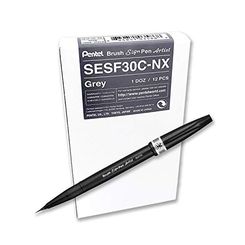 Pentel SESF30C-NX Extra feine Pinsel-Spitze, 12 Stück grau von Pentel
