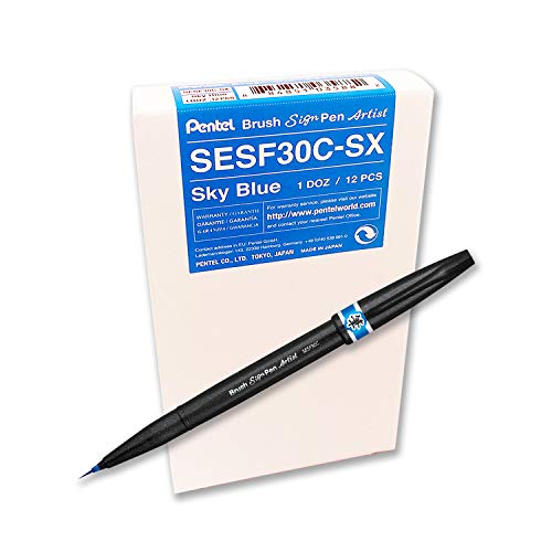 Pentel SESF30C-SX Extra feine Pinsel-Spitze, 12 Stück hellblau von Pentel