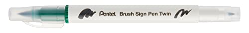 Pentel SESW30C-T104E Brush Sign Pen Twin, Fasermaler mit zwei flexiblen Schreibspitzen, Tinte auf Wasserbasis, grün, 1 Stück von Pentel