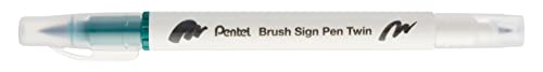 Pentel SESW30C-T125E Brush Sign Pen Twin, Fasermaler mit zwei flexiblen Schreibspitzen, Tinte auf Wasserbasis, dunkelgrün, 1 Stück von Pentel