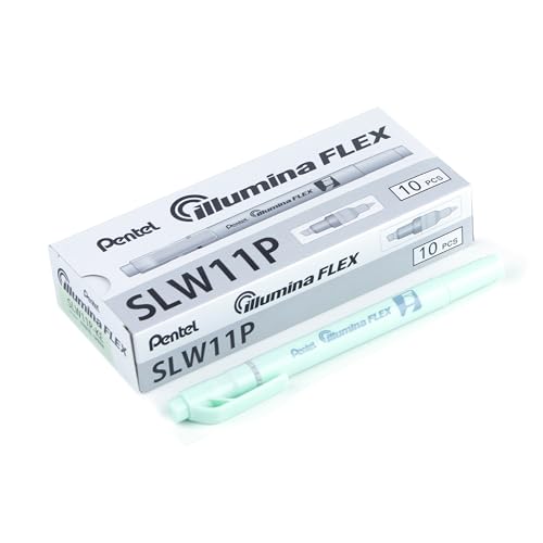 Pentel SLW11P-KE Illumina Flex Textmarker in Pastellfarben mit Doppelspitze zum Hervorheben, Unterstreichen, Markieren und Akzente setzen, schlanke Stiftform, grün, 10 Stück von Pentel